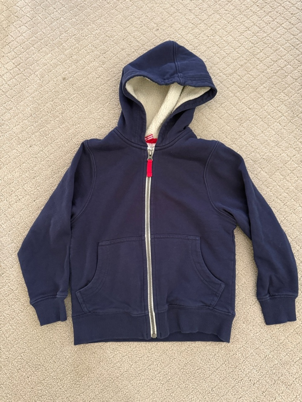 Hanna Andersson Kids Navy Zip-Up Hoodie with Sherpa Lining